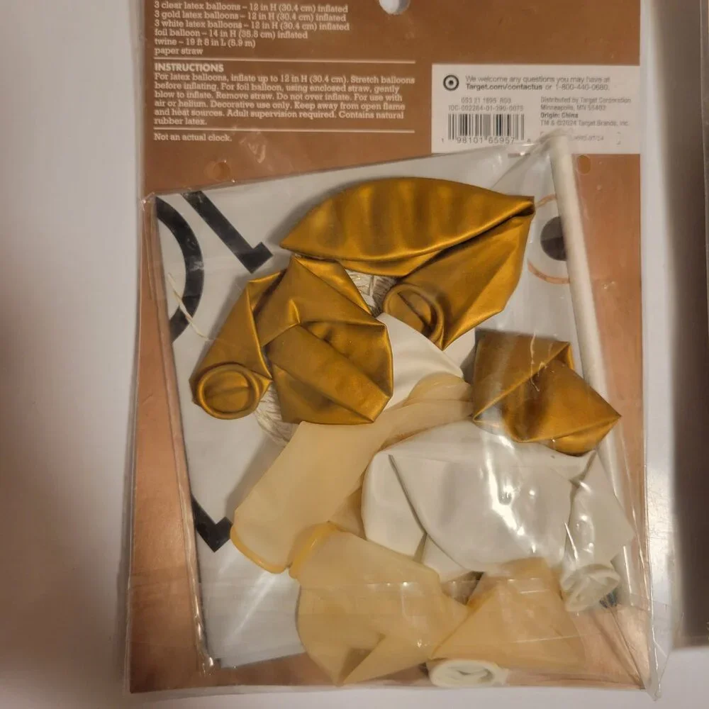 NWT Spritz Balloon Variety Kit - Gold and White Balloons with Clock Balloon